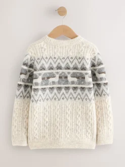 Motif Fair Isle Écru - Pull de Noël familial assorti (3mois à16ans)