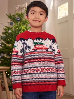 Motif jacquard rouge - Pull de Noël familial assorti (3mois à16ans)