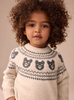 Motif ours neutre - Pull à col rond en maille Motif Fair Isle (3mois-7ans)