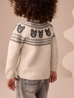 Motif ours neutre - Pull à col rond en maille Motif Fair Isle (3mois-7ans)