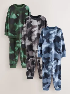 Multicolore à imprimé camouflage - Lot de 3 pyjamas à manches longues (3-16ans)