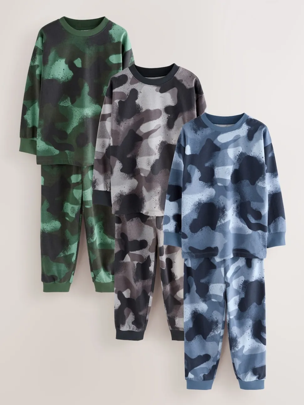 Multicolore à imprimé camouflage - Lot de 3 pyjamas à manches longues (3-16ans)