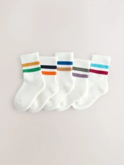 Multicolore/blanc - Cushioned Semelle intérieure Cotton Rich Ribbed Tipped Chaussettes 5 Lot
