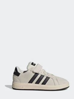 neutre - Baskets adidas Grand Court 00s en daim à lacets élastiques pour enfant