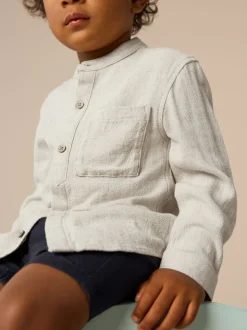 neutre - Chemise Lin Mix à col grand-père (3mths-7yrs)