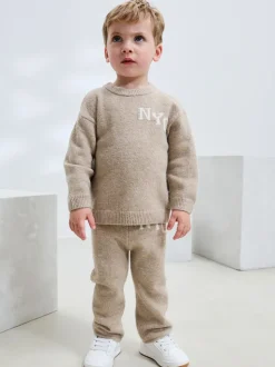 neutre - Ensemble tricoté NYC Varsity Pull et Joggers (3mths-7yrs)