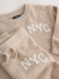 neutre - Ensemble tricoté NYC Varsity Pull et Joggers (3mths-7yrs)