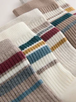 Neutre/fauve - Cushioned Semelle intérieure Cotton Rich Ribbed Tipped Chaussettes 5 Lot