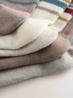 Neutre/fauve - Cushioned Semelle intérieure Cotton Rich Ribbed Tipped Chaussettes 5 Lot