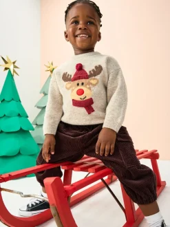 Neutre/gris renne - Pull de Noël en maille (3 mois-7 ans)
