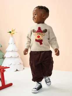 Neutre/gris renne - Pull de Noël en maille (3 mois-7 ans)