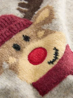 Neutre/gris renne - Pull de Noël en maille (3 mois-7 ans)