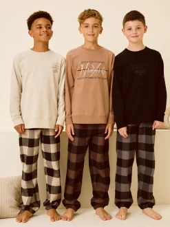 Neutre/Noir - Lot de 3 pyjamas tissés à carreaux (3-16ans)