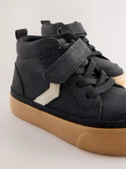 Noir - Bottes chevrons à lacets élastiques et fermeture tactile