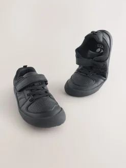 Noir - Chaussures d’école Barefoot en cuir à 1 lanières élastiques