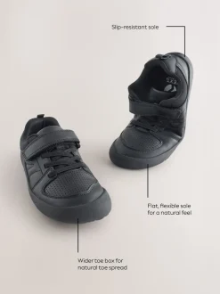 Noir - Chaussures d’école Barefoot en cuir à 1 lanières élastiques