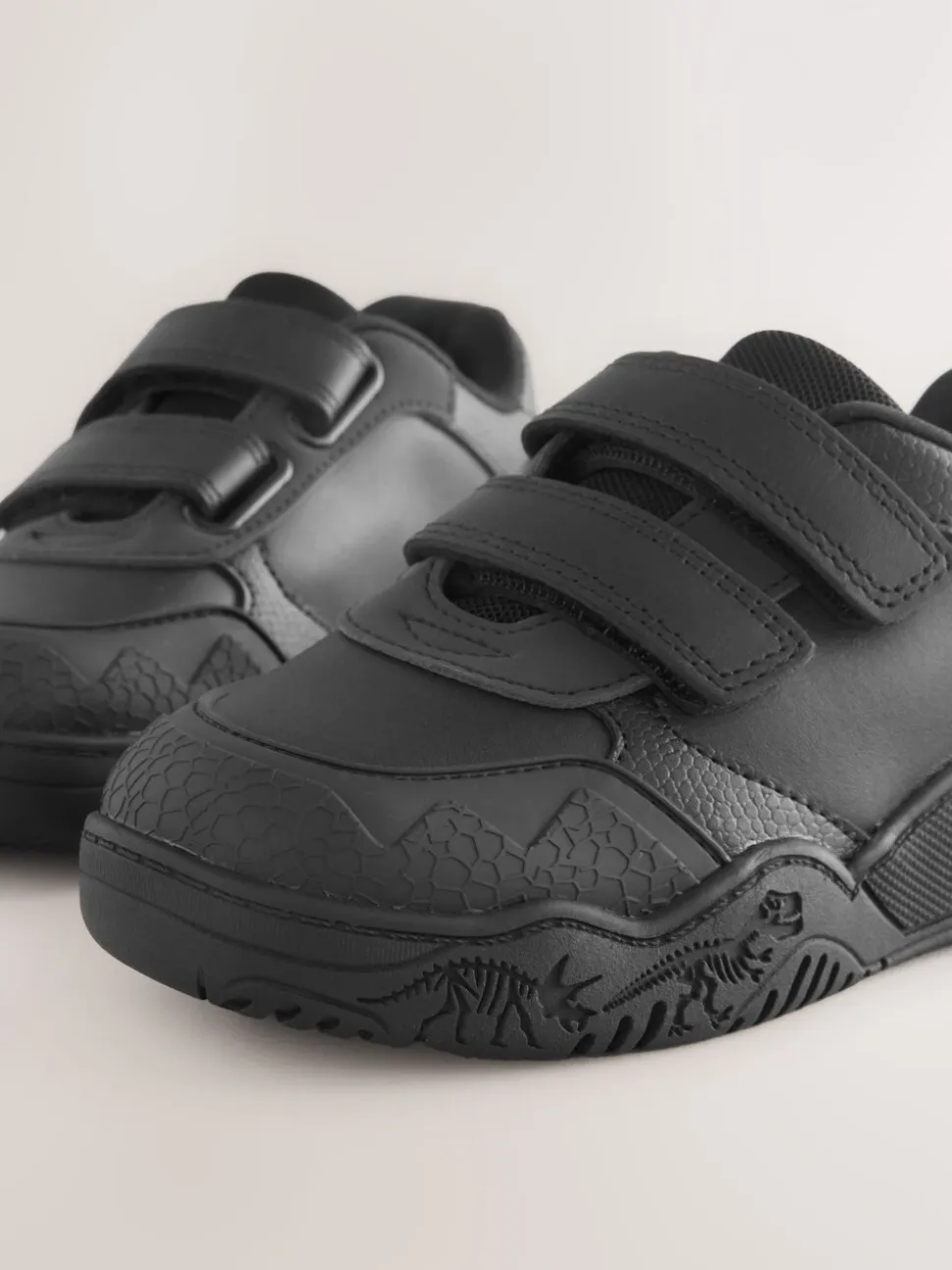 Noir - Chaussures d’école en cuir à fermeture par contact dinosaure