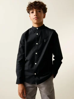 Noir - Chemise Oxford à manches longues et Col mao (3-16ans)