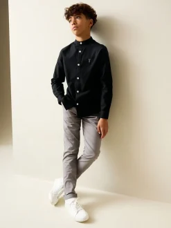 Noir - Chemise Oxford à manches longues et Col mao (3-16ans)