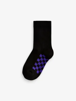 Noir à damier - Paquet de chaussettes en coton riche 7