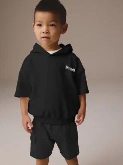 Noir - Ensemble sweat à capuche et short utilitaire 100% coton (3mois -7ans)