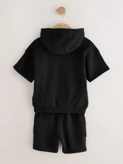 Noir - Ensemble sweat à capuche et short utilitaire 100% coton (3mois -7ans)