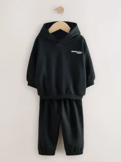 Noir - Ensemble Sweat-shirt à capuche et Survêtement à slogan (3mois-7ans)