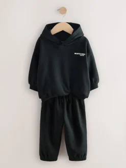 Noir - Ensemble Sweat-shirt à capuche et Survêtement à slogan (3mois-7ans)