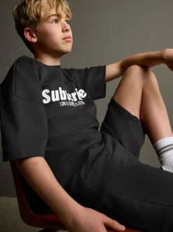 Noir - Ensemble t-shirt et short à manches courtes (3-16ans)