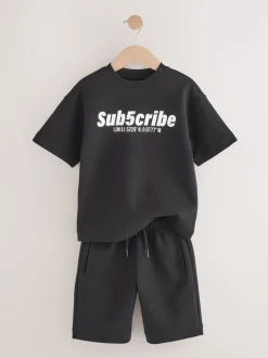 Noir - Ensemble t-shirt et short à manches courtes (3-16ans)