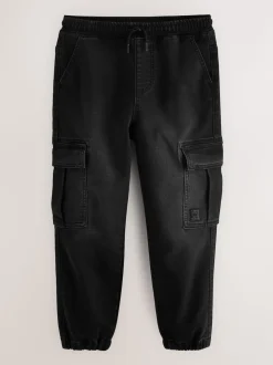 Noir - Jean cargo à taille élastique (3-16ans)