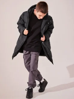 Noir - Manteau bouffant long imperméable doublé de polaire (3-17yrs)