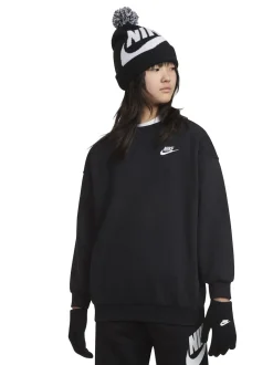 Noir - Nike ensemble bonnet et gants à pompons Swoosh