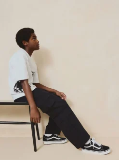 Noir - Pantalon cargo en coton tissé en sergé (3-16ans)