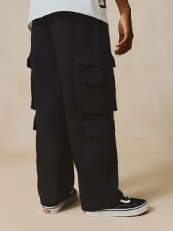 Noir - Pantalon cargo en coton tissé en sergé (3-16ans)