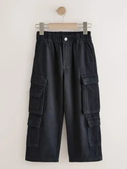 Noir - Pantalon cargo en coton tissé en sergé (3-16ans)