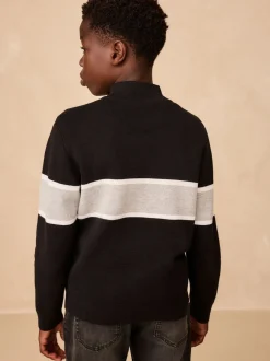 Noir - Pull colorblock en maille à col zippé (3-16ans)