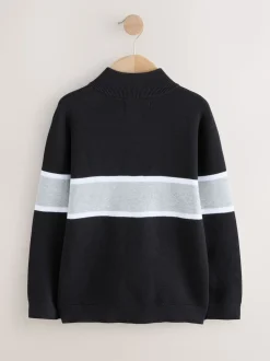 Noir - Pull colorblock en maille à col zippé (3-16ans)