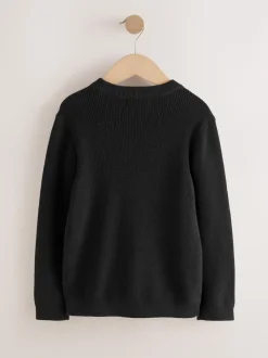 Noir - Pull en maille col rond en coton (3-16ans)