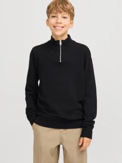 Noir - Pull JACK & JONES Junior en maille à col zippé