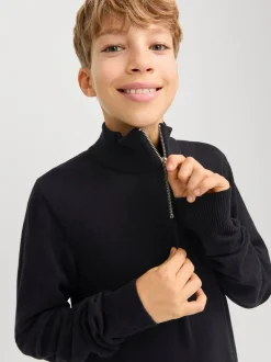 Noir - Pull JACK & JONES Junior en maille à col zippé