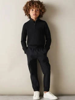 Noir - Pull Reiss Blackhall à quart de zip en laine mérinos