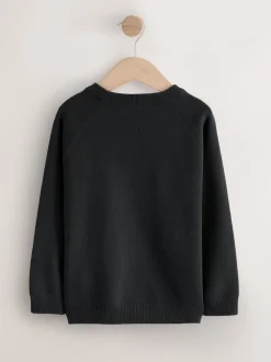 Noir - Pull scolaire en maille à col rond (3-16ans)