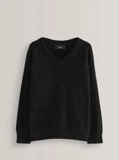 Noir - Pull scolaire tricoté à col en V (3-16ans)