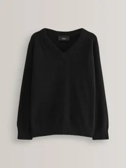 Noir. - Pull scolaire tricoté à col en V (3-16ans)