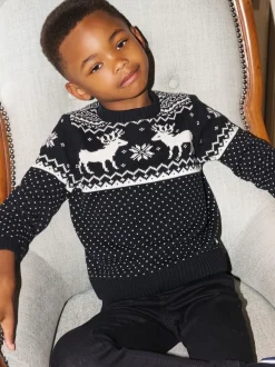 Noir - Pull The Little Tailor motif jacquard renne de Noël enfant