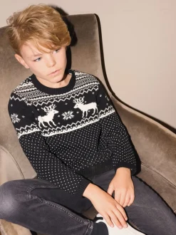 Noir - Pull The Little Tailor motif jacquard renne de Noël enfant