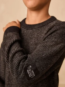 Noir - Pull utilitaire en maille à col rond (3-16ans)