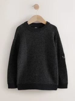 Noir - Pull utilitaire en maille à col rond (3-16ans)