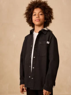 Noir - Surchemise à capuche en sergé (3-16ans)